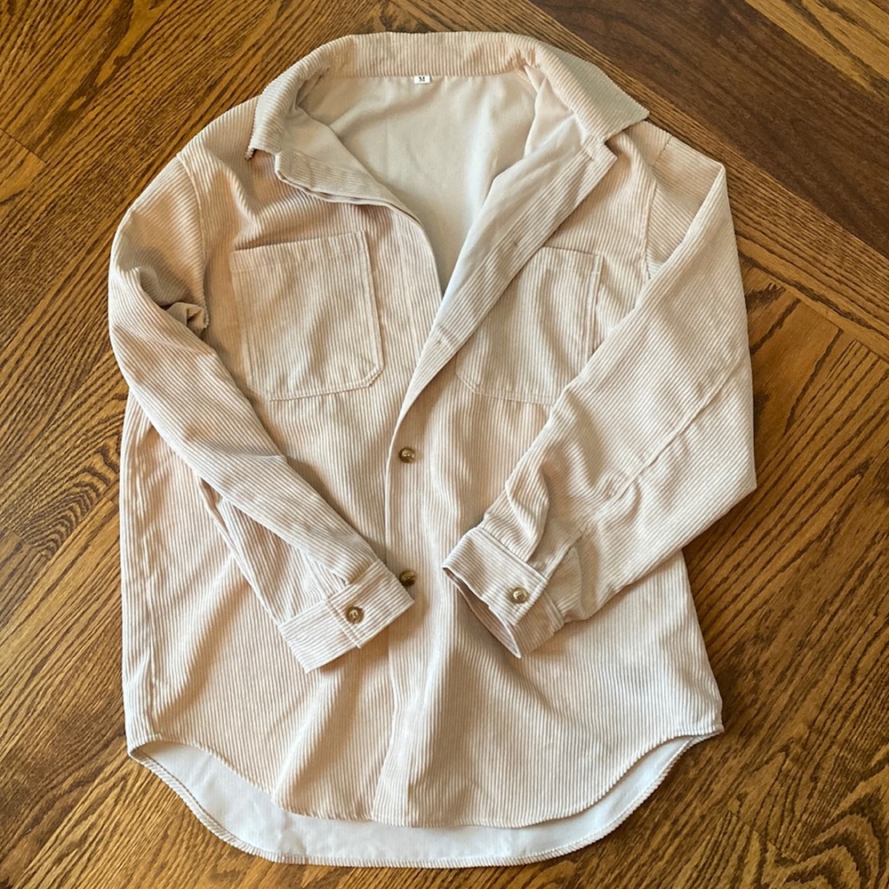 oversized tan button up